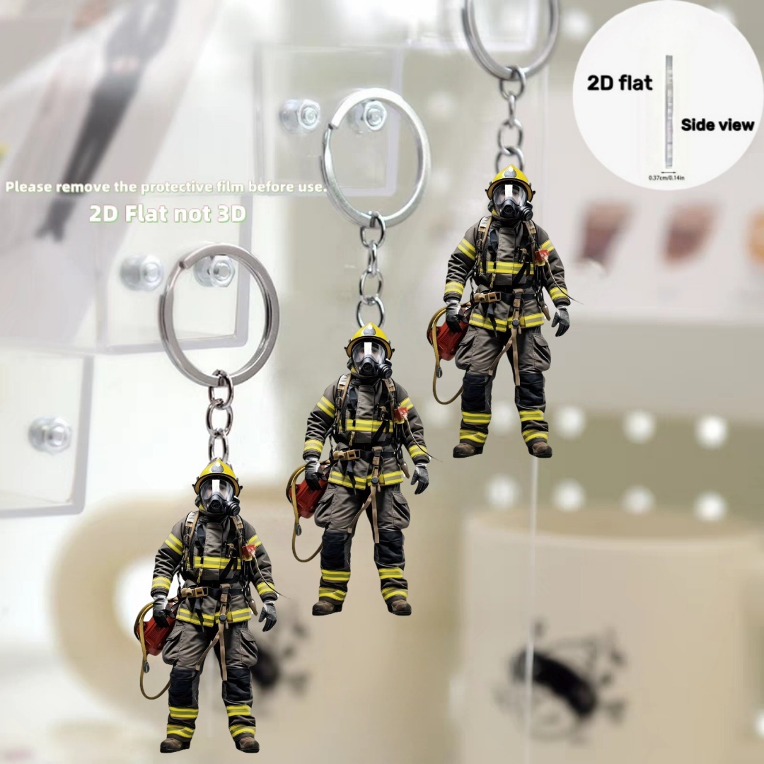 Heavy Equipment Key Ring - 2D Firemen Warrior Keychain Firefighter Pendant