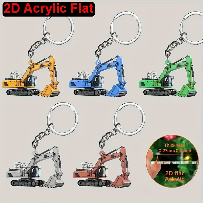 2D Flat Colorful Excavator Acr - Heavy Equipment Key Ring review and price