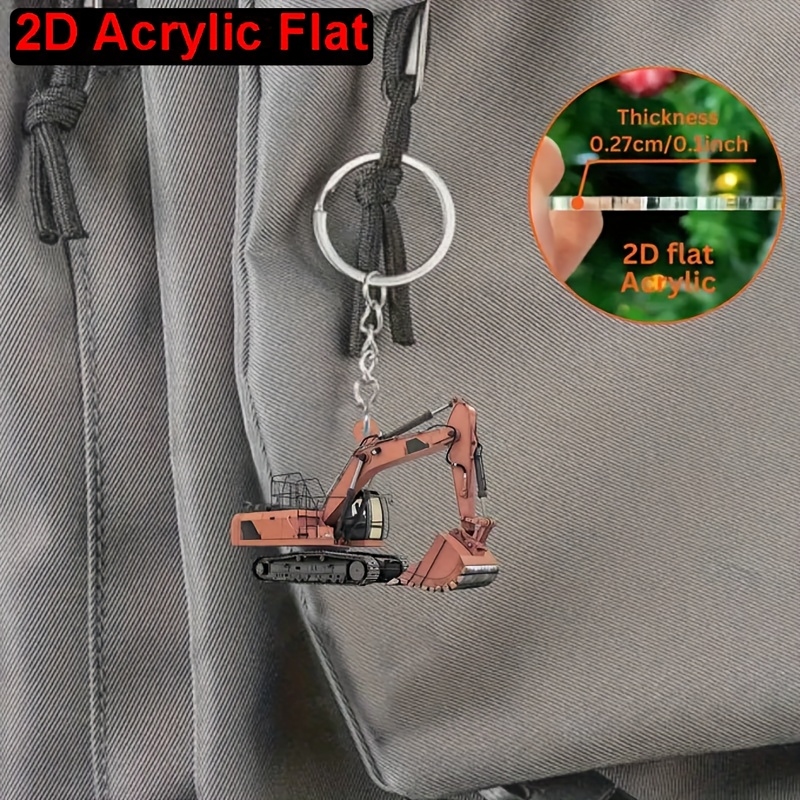 2D Flat Colorful Excavator Acr - Heavy Equipment Key Ring review and price