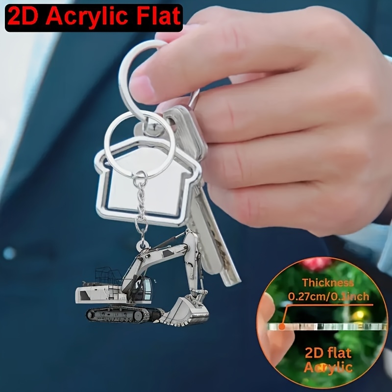 2D Flat Colorful Excavator Acr - Heavy Equipment Key Ring review and price